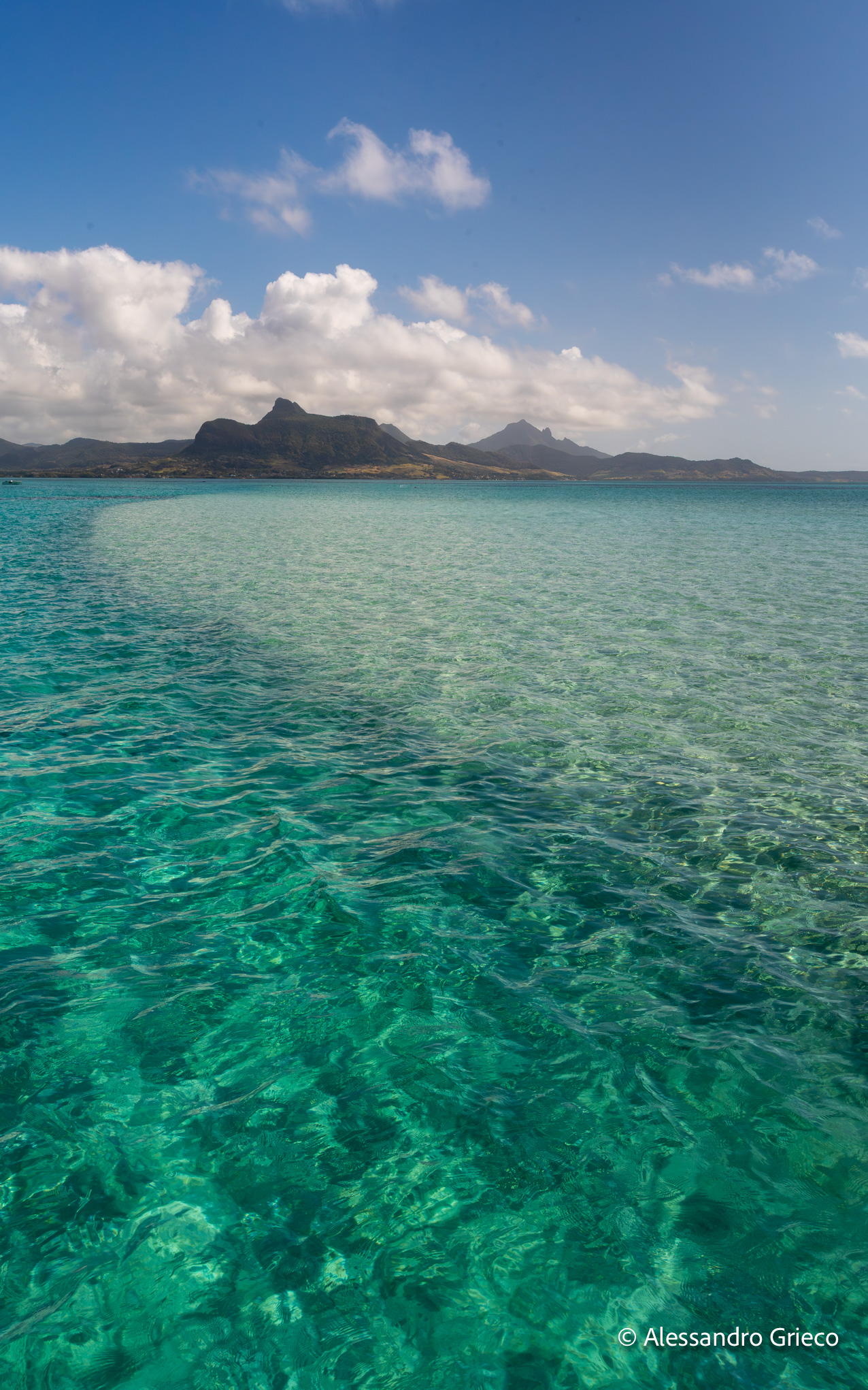 Mauritius · the lagoon and the reef, seen from the interior heights